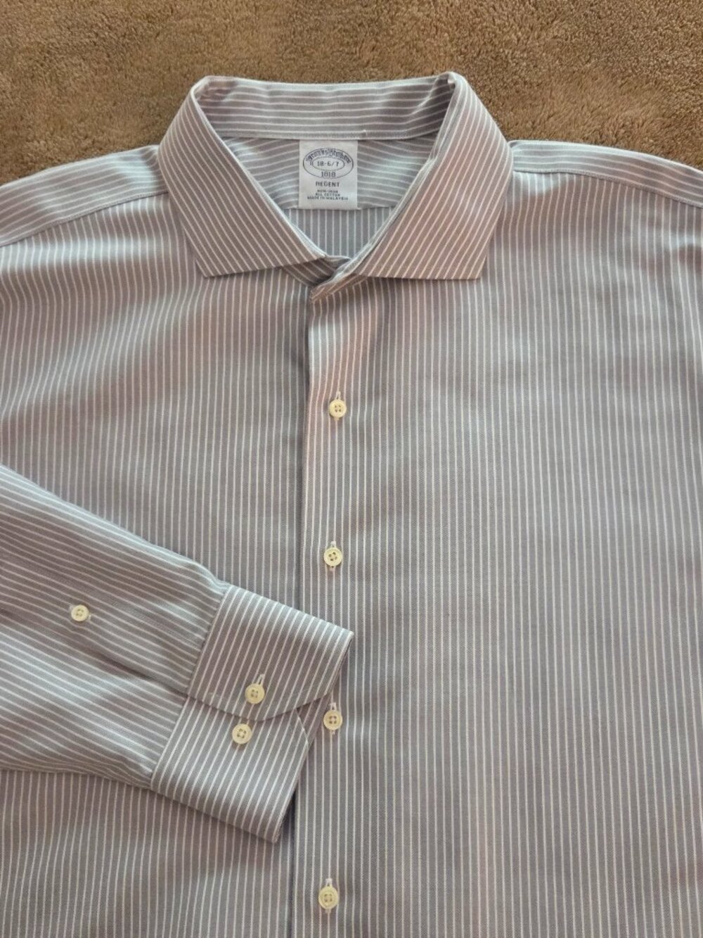 Brooks Brothers 1818 Regent Dress Shirt Mens 18 36/37 Gray Stripe Cutaway Collar